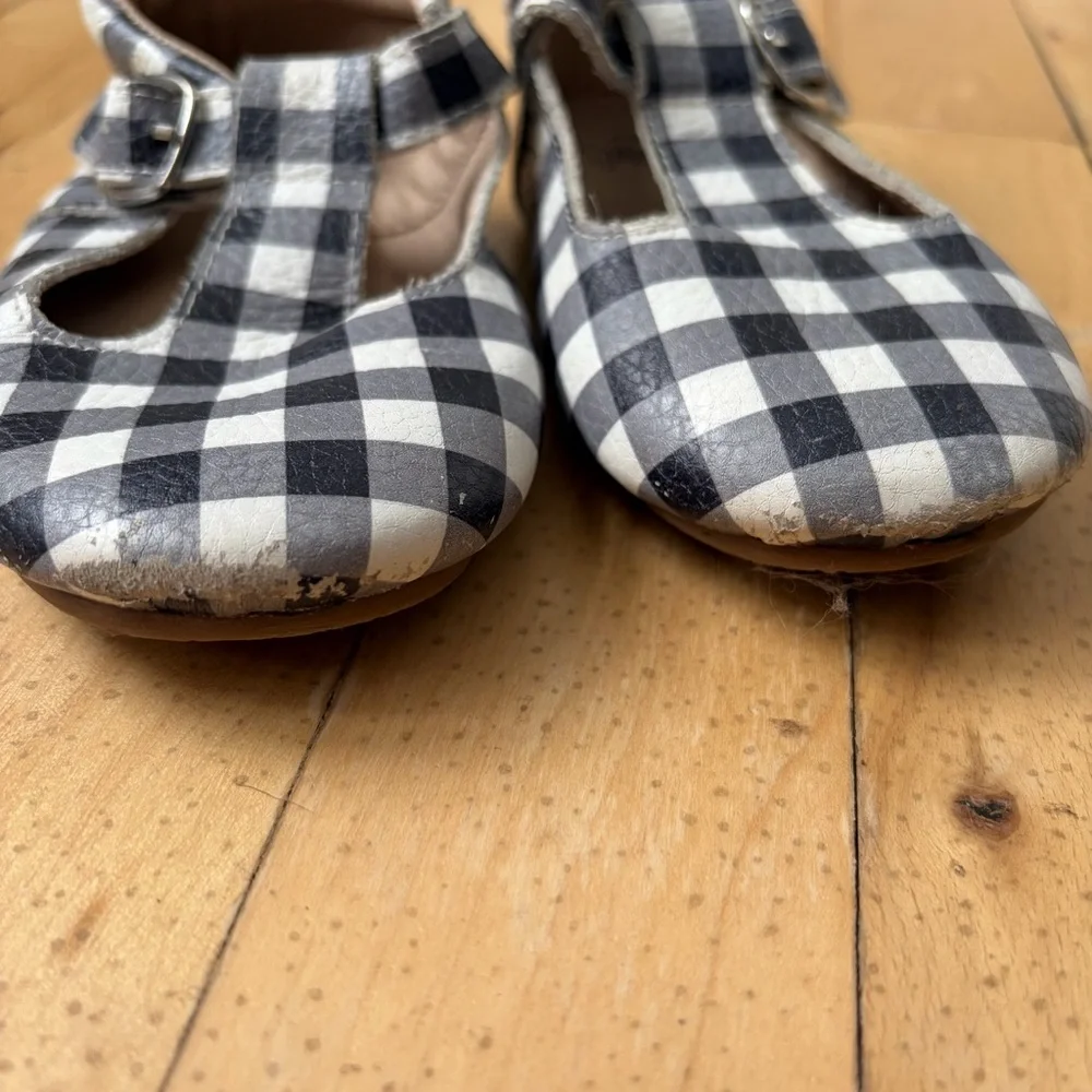 Little Toe Co Black & White Buffalo Plaid T-Bars Toddler Girl Shoes‎ Size 2-3 Yr